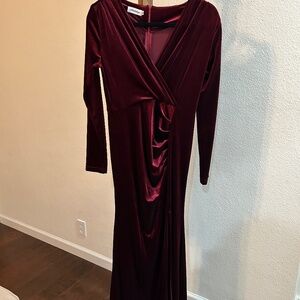 Velvet burgundy wrap style long dress